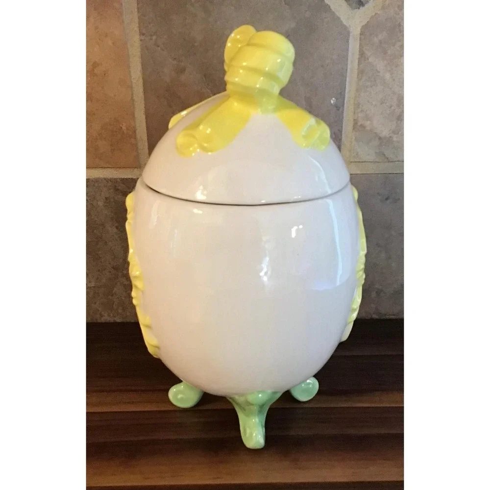 VTG Arnels Pottery Ceramic Easter Egg Candy Jar Footed w/Lid 7